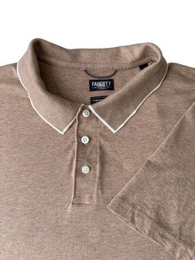 Faherty Men's Short Sleeve Movement Pique Polo Size L Driftwood Island Heather